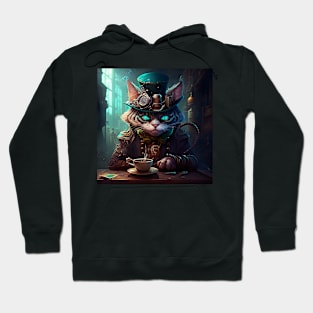 Steampunk Cheshire Cat & Coffee Retro Alice in Wonderland Hoodie